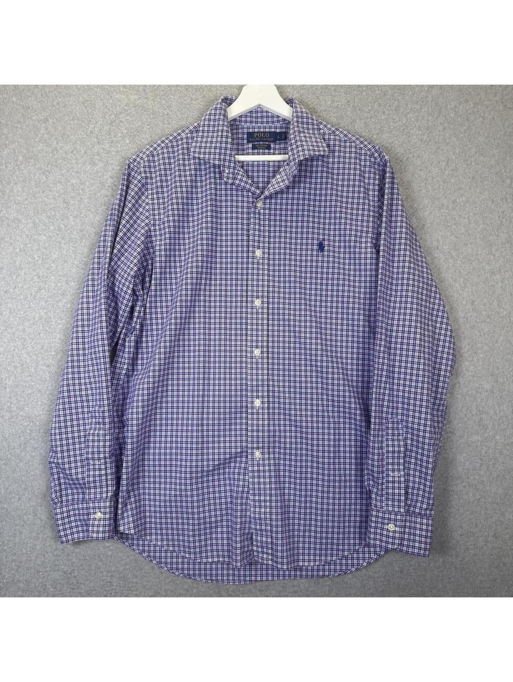 Polo Ralph Lauren Men's Size Large Purple Blue Striped Long Sleeve Button Down